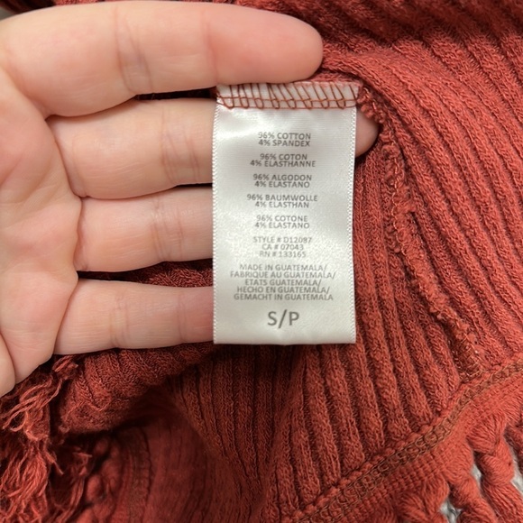 Anthropologie Eri+Ali Scoop Neck Burnt Orange Cuffed Sleeves Fringe Sweater sz S - Picture 7 of 7